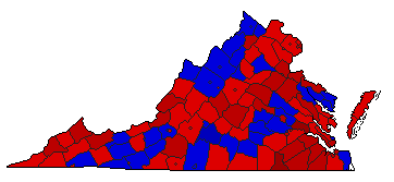 1977 Virginia County Map of General Election Results for Lt. Governor