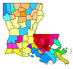1979 Louisiana County Map of Open Primary Election Results for Governor