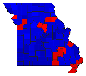 1980 Missouri County Map of General Election Results for President