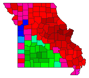 1980 Missouri County Map of Democratic Primary Election Results for Lt. Governor