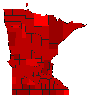 1982 Minnesota County Map of Democratic Primary Election Results for Senator