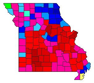 1982 Missouri County Map of Democratic Primary Election Results for Senator