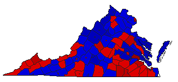 1982 Virginia County Map of General Election Results for Senator