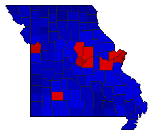 1984 Missouri County Map of Democratic Primary Election Results for State Treasurer