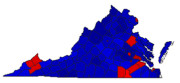 1984 Virginia County Map of General Election Results for President