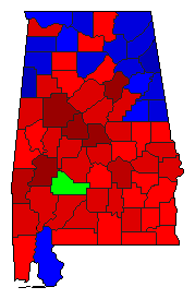 1986 Alabama County Map of Democratic Primary Election Results for Senator