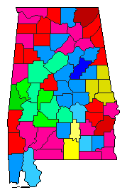 1986 Alabama County Map of Democratic Primary Election Results for State Treasurer