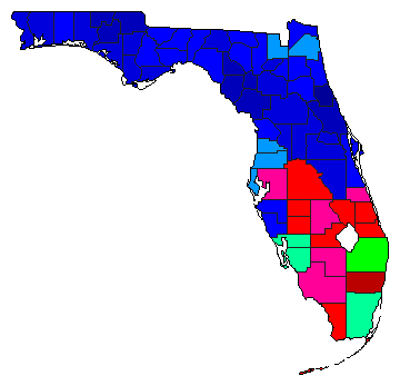 1986 Florida County Map of Democratic Primary Election Results for Attorney General