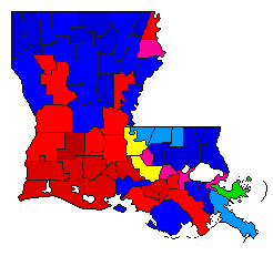 1986 Louisiana County Map of Open Primary Election Results for Senator