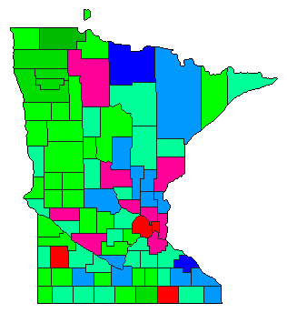1986 Minnesota County Map of Democratic Primary Election Results for State Auditor