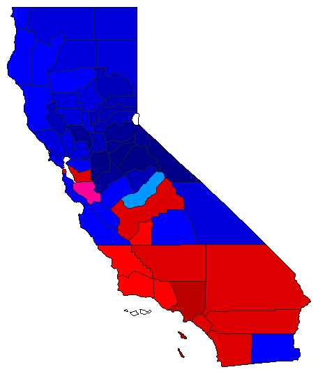 1986 California County Map of Democratic Primary Election Results for Controller