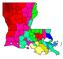 1987 Louisiana County Map of Open Runoff Election Results for Governor