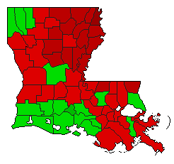 1987 Louisiana County Map of Open Runoff Election Results for Secretary of State