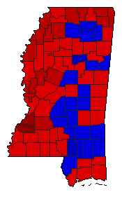 1987 Mississippi County Map of General Election Results for Governor