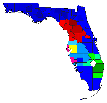 1988 Florida County Map of Democratic Primary Election Results for Senator