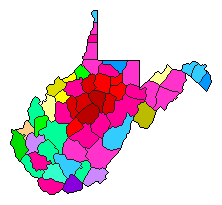 1988 West Virginia County Map of Democratic Primary Election Results for Agriculture Commissioner