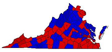 1989 Virginia County Map of General Election Results for Lt. Governor