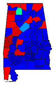 1990 Alabama County Map of Democratic Primary Election Results for Agriculture Commissioner