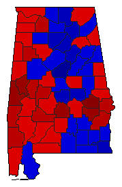 1990 Alabama County Map of General Election Results for Governor