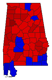 1990 Alabama County Map of Democratic Runoff Election Results for Governor
