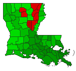 1990 Louisiana County Map of Open Primary Election Results for Referendum