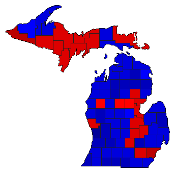 1990 Michigan County Map of General Election Results for Governor