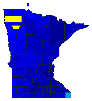 1990 Minnesota County Map of Democratic Primary Election Results for State Auditor