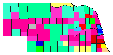 1990 Nebraska County Map of Democratic Primary Election Results for Lt. Governor