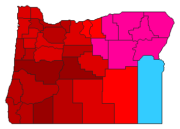 1990 Oregon County Map of Democratic Primary Election Results for Senator