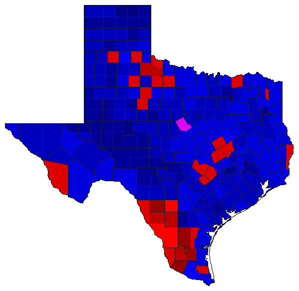 1990 Texas County Map of General Election Results for Senator