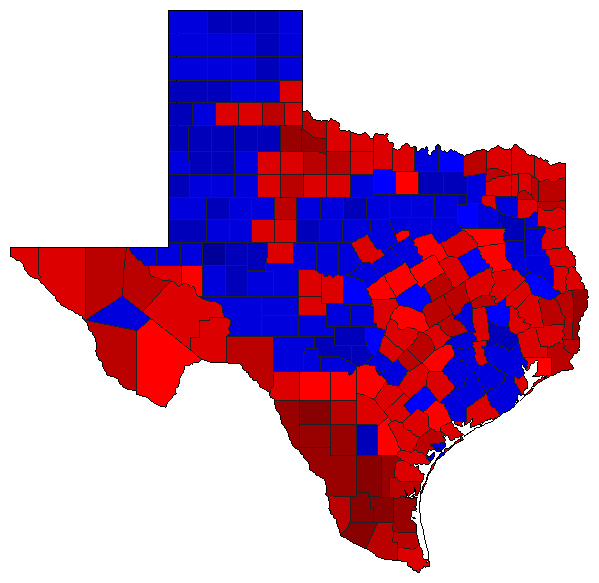 1990 Texas County Map of General Election Results for State Treasurer