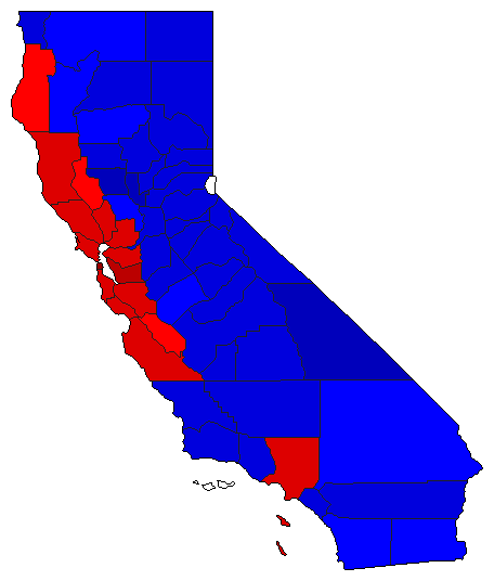 1990 California County Map of General Election Results for State Treasurer