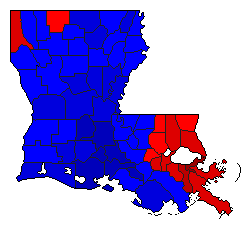 1991 Louisiana County Map of Open Primary Election Results for Lt. Governor