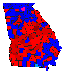 1992 Georgia County Map of General Election Results for President