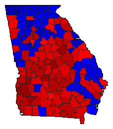 1992 Georgia County Map of General Election Results for Senator
