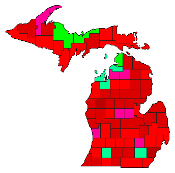 1992 Michigan County Map of Democratic Primary Election Results for President