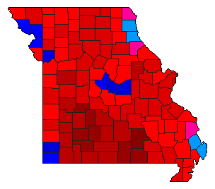 1992 Missouri County Map of Democratic Primary Election Results for State Treasurer