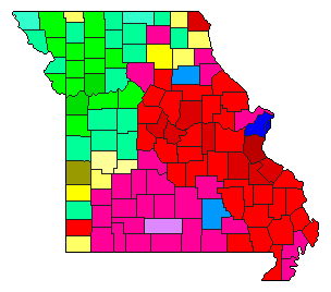 1992 Missouri County Map of Democratic Primary Election Results for Attorney General