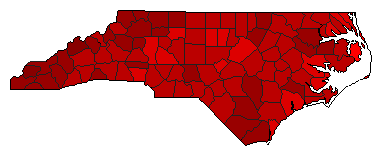 1992 North Carolina County Map of Democratic Primary Election Results for President