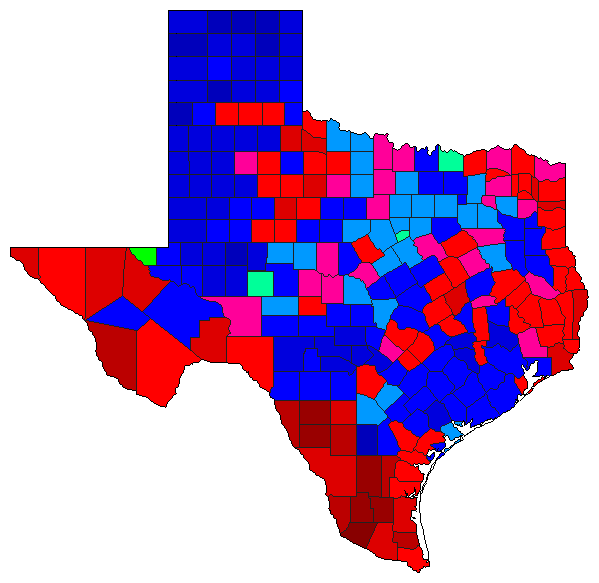 1992 Texas County Map of General Election Results for President