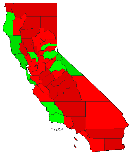 1992 California County Map of Democratic Primary Election Results for President