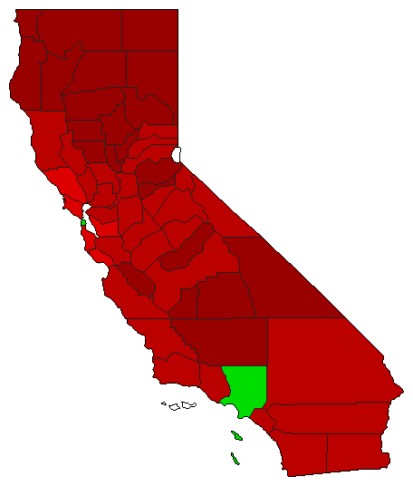 1992 California County Map of Open Primary Election Results for Initiative