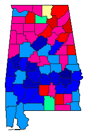 1994 Alabama County Map of Democratic Primary Election Results for State Auditor