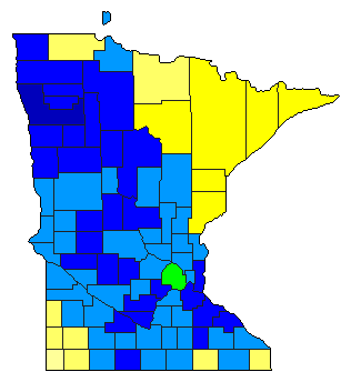1994 Minnesota County Map of Democratic Primary Election Results for State Auditor
