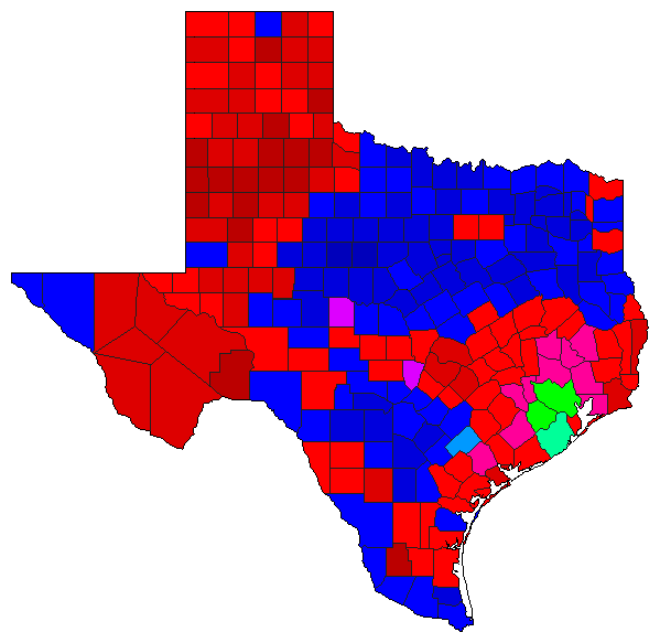 1994 Texas County Map of Democratic Primary Election Results for Senator