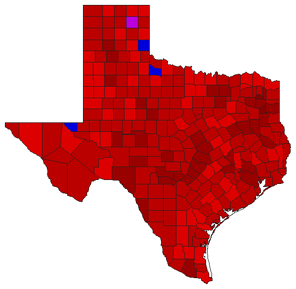1994 Texas County Map of Democratic Primary Election Results for State Treasurer