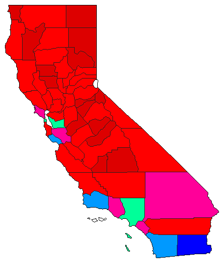 1994 California County Map of Democratic Primary Election Results for Secretary of State