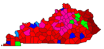 1995 Kentucky County Map of Democratic Primary Election Results for Governor
