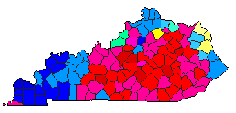 1995 Kentucky County Map of Democratic Primary Election Results for State Treasurer