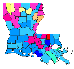 1995 Louisiana County Map of Open Primary Election Results for Governor